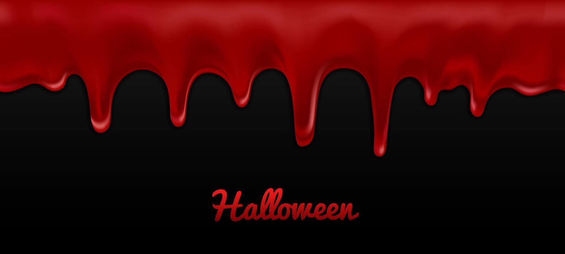 Realistic blood flowing isolated on black background. Drops and liquid splashes. Can be used on medical, halloween scary party, medical, flyers, banners or web. Vector illustration