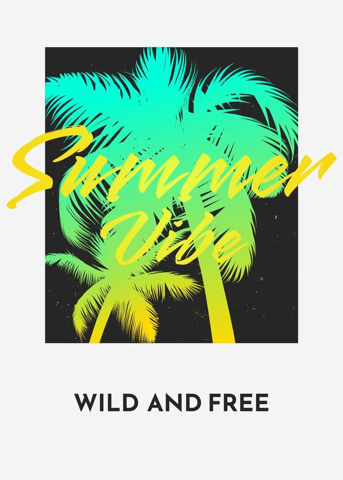 Summer tropical background with palm trees silhouette, with gradient. Music cocktails party poster, flyer, invitation card. Summer vacation. Hawaiian retro style neon template t shirt print design. vector