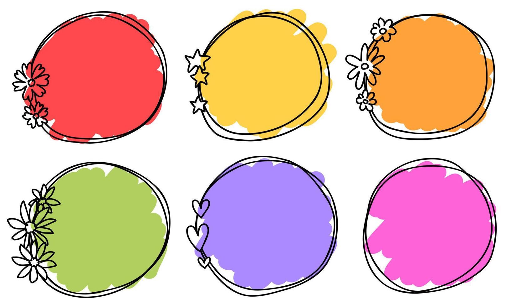 doodle marcos multicolores dibujados a mano. linda colección de círculos de líneas negras para cumpleaños, boda, cuaderno de bocetos. vector