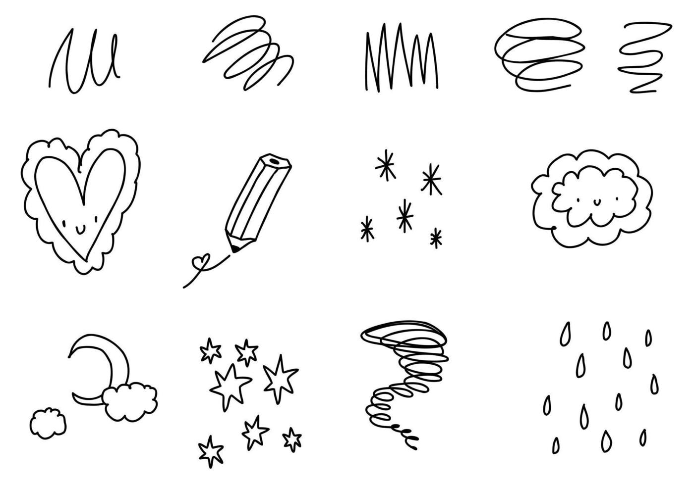 Doodle set, cute scribble isolated, line elements sketch collection for background, scrapbooking. vector