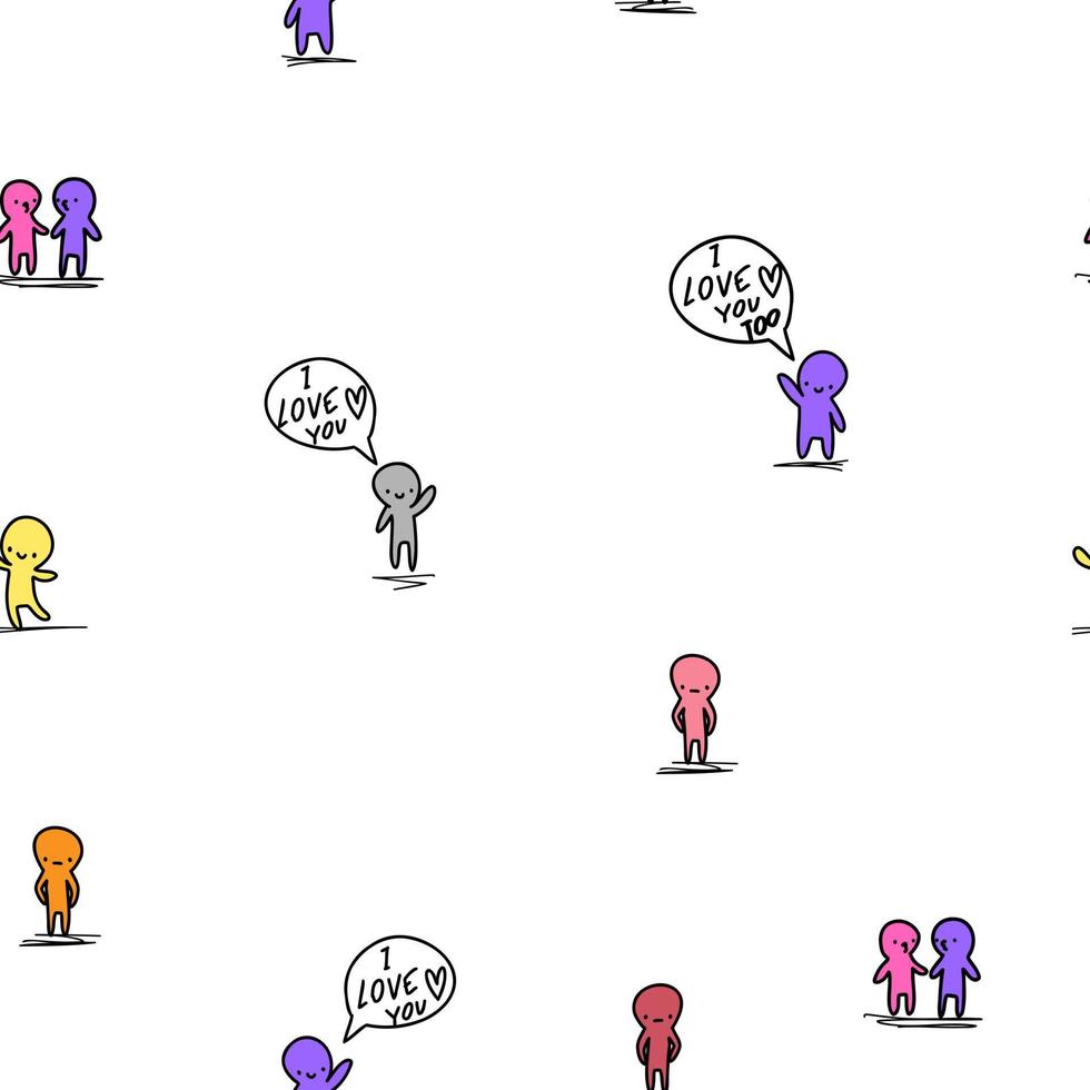 Cute minimalistic pattern with people. Textiles, lines, doodles, scribble, white background for valentine's day, kids. vector