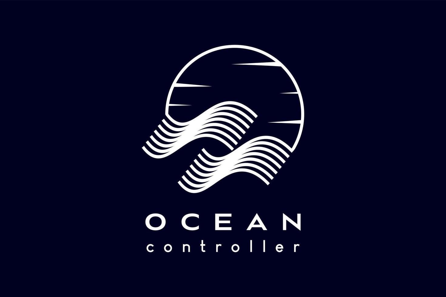 diseño del logotipo del océano, icono de onda en el arte de línea se combina con el icono de la luna o el sol. ilustración vectorial moderna vector
