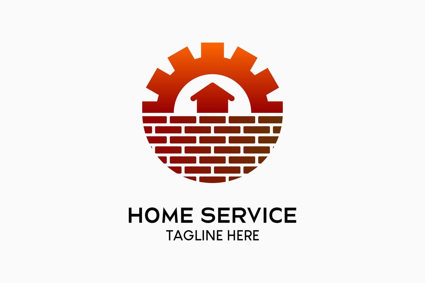 Home service or home improvement logo design, house icon with bricks in creative concept in gear. Modern vector illustration