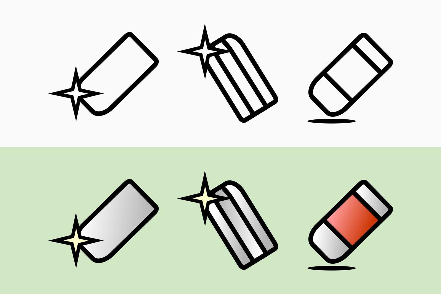 Set of black white and color vector rubber eraser icons in line art style