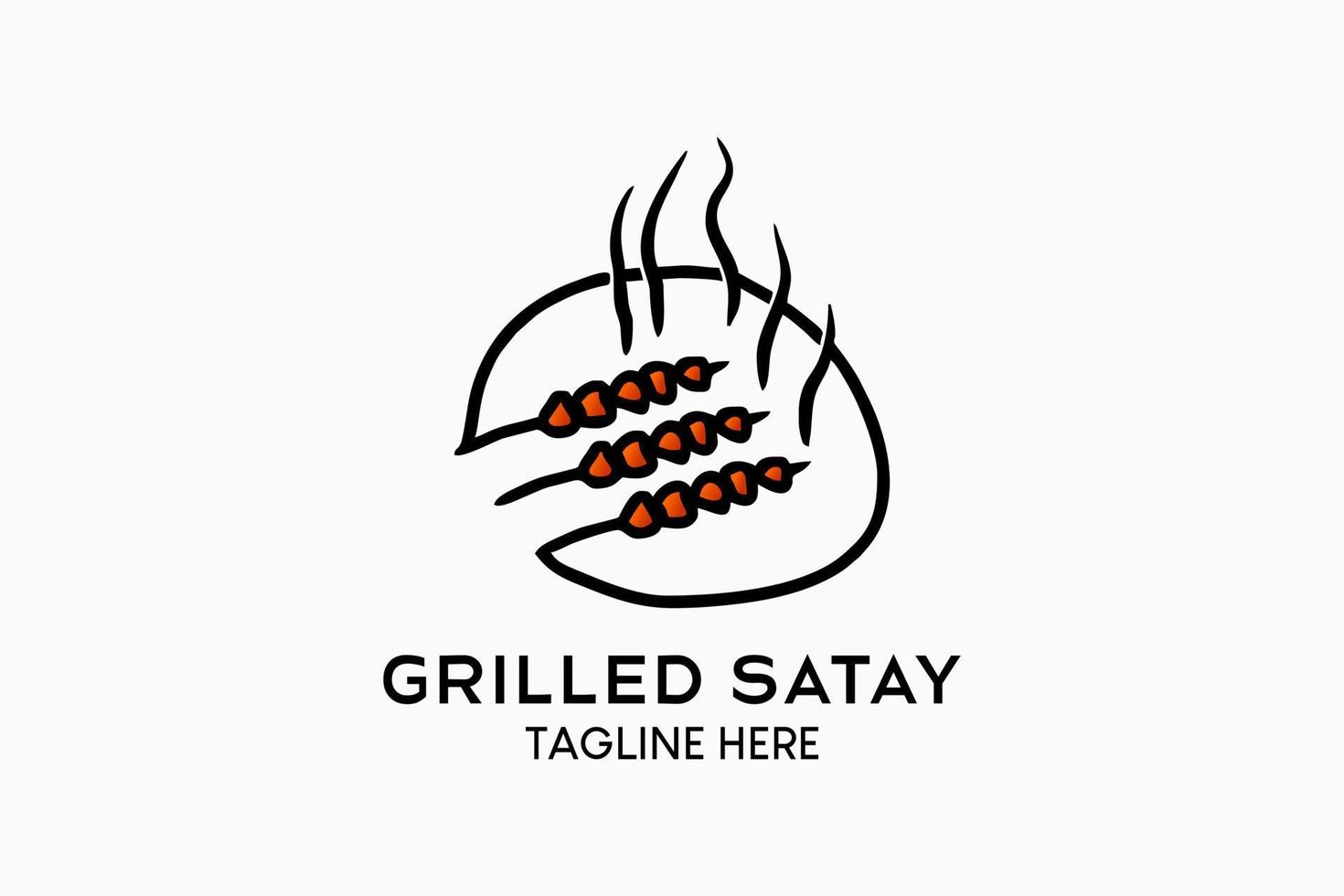 Grilled satay logo design with creative hand-drawn concept, satay icon in a circle. Modern vector illustration
