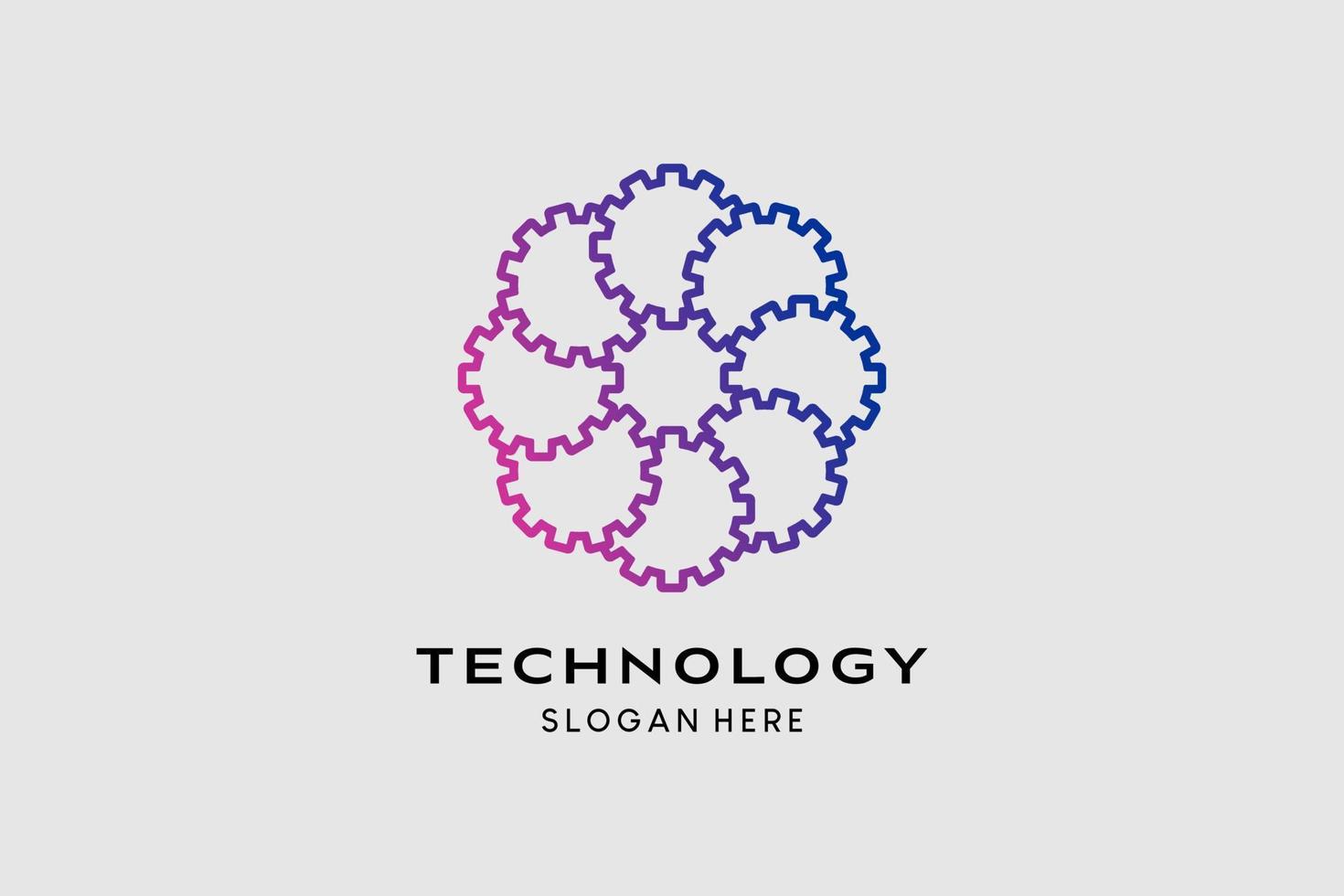 diseño de logotipo tecnológico con concepto de engranaje en arte giratorio en forma de flor. ilustración de logotipo de vector premium