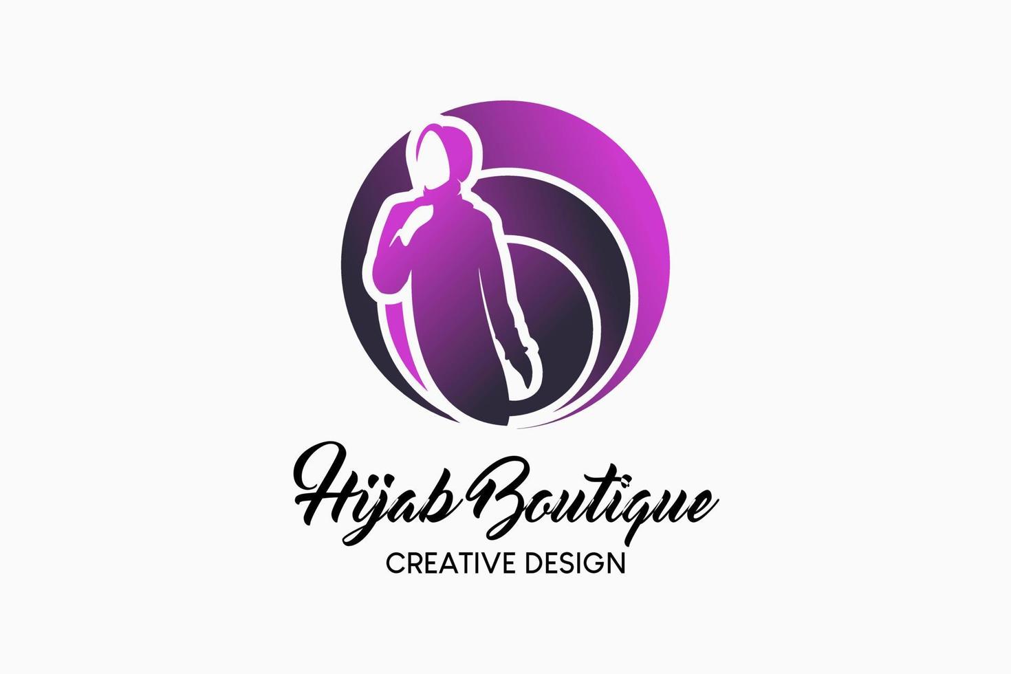 Hijab boutique logo design with a creative concept of silhouette of a woman in a circle. Hijab fashion logo vector illustration.