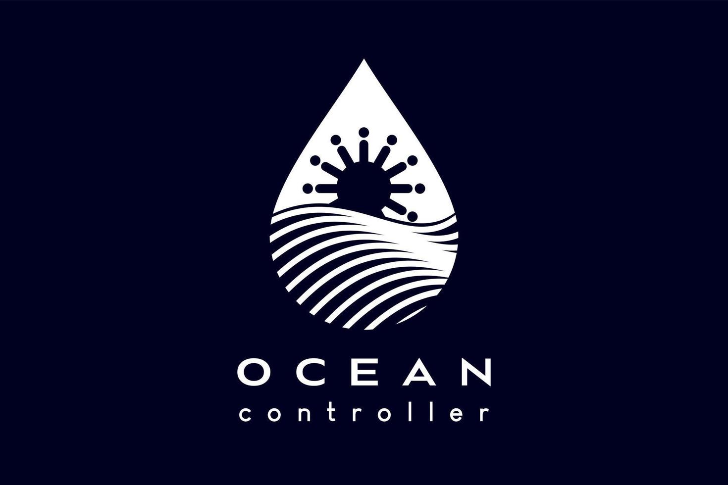 Ocean logo design, ocean icon and ship steering wheel with creative concept in drops of water. Modern vector illustration