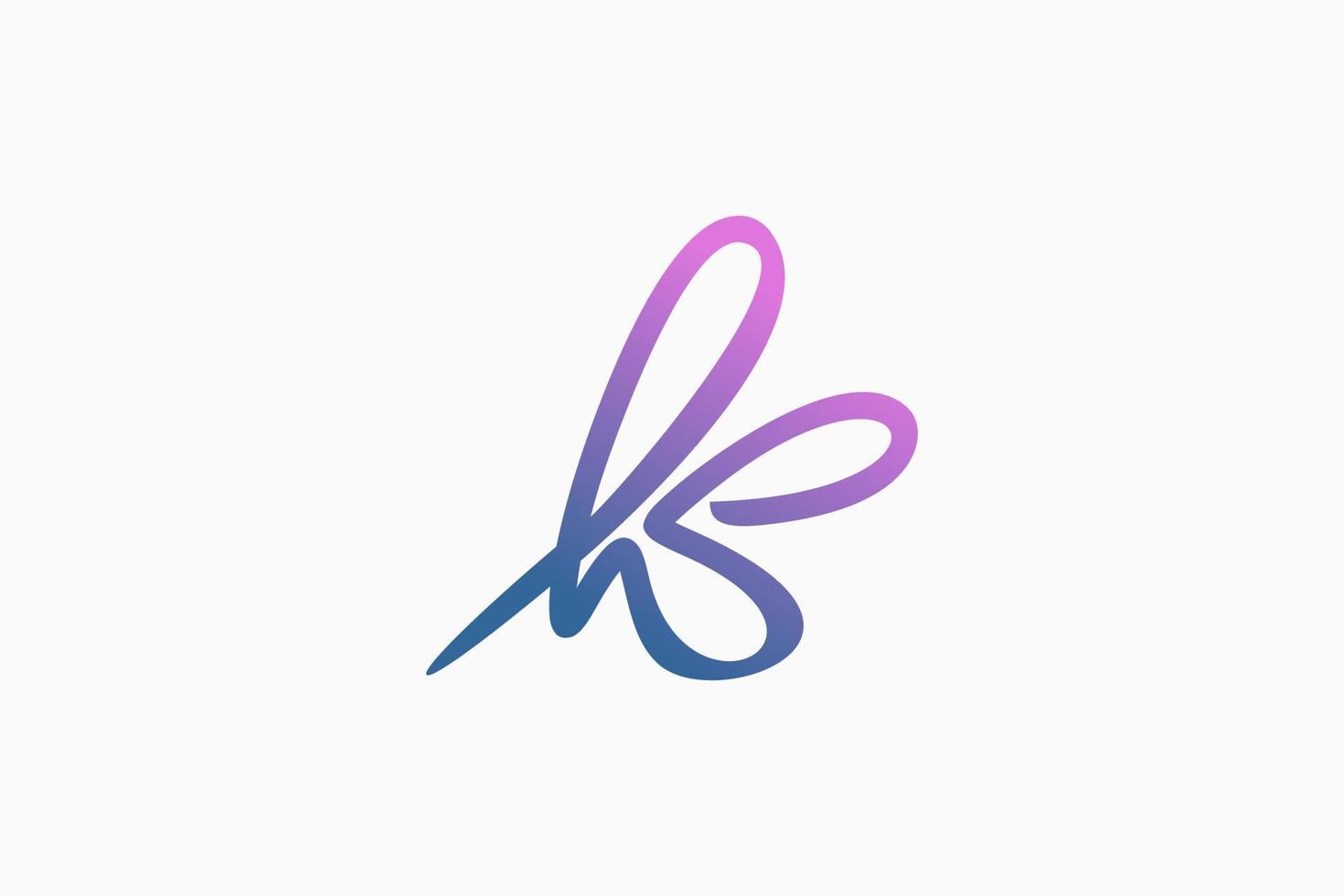logotipo de la letra k con concepto creativo escrito a mano de forma de mariposa vector