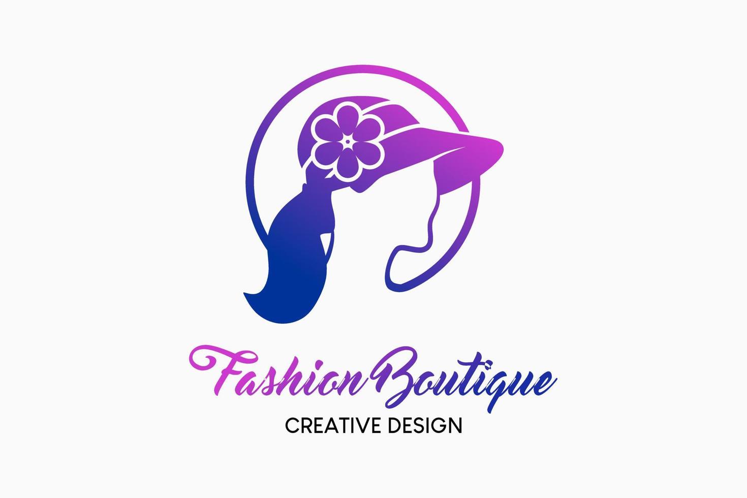 Beauty fashion logo design with creative concept of woman wearing hat in circle. Vector illustration of fashion logo.