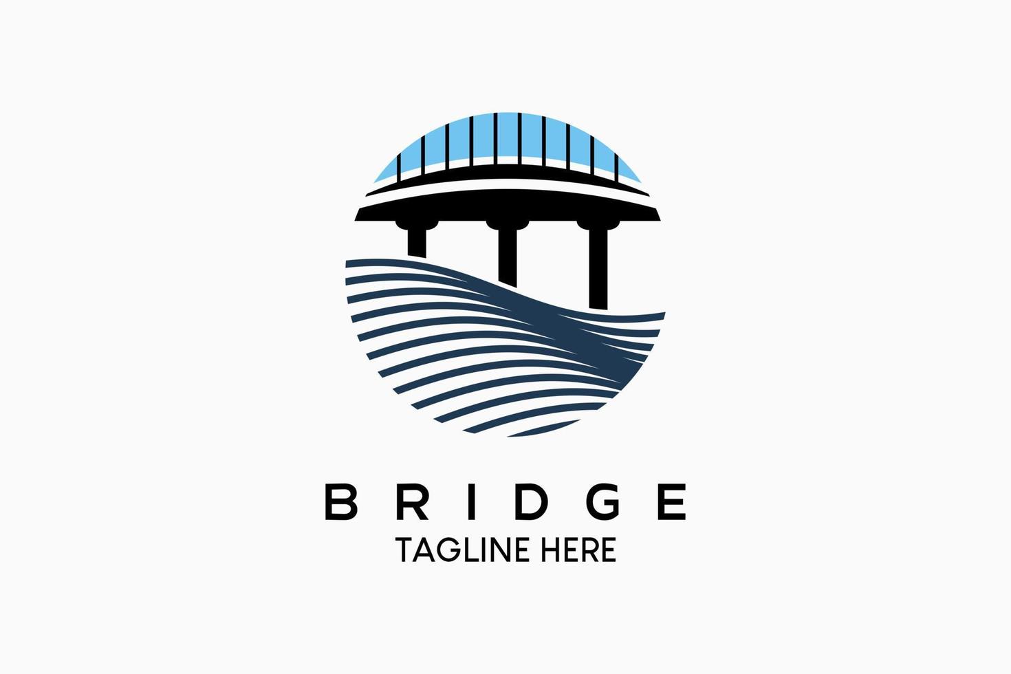 Bridge logo design with creative concept, bridge icon blends with water and sky waves. Modern vector illustration