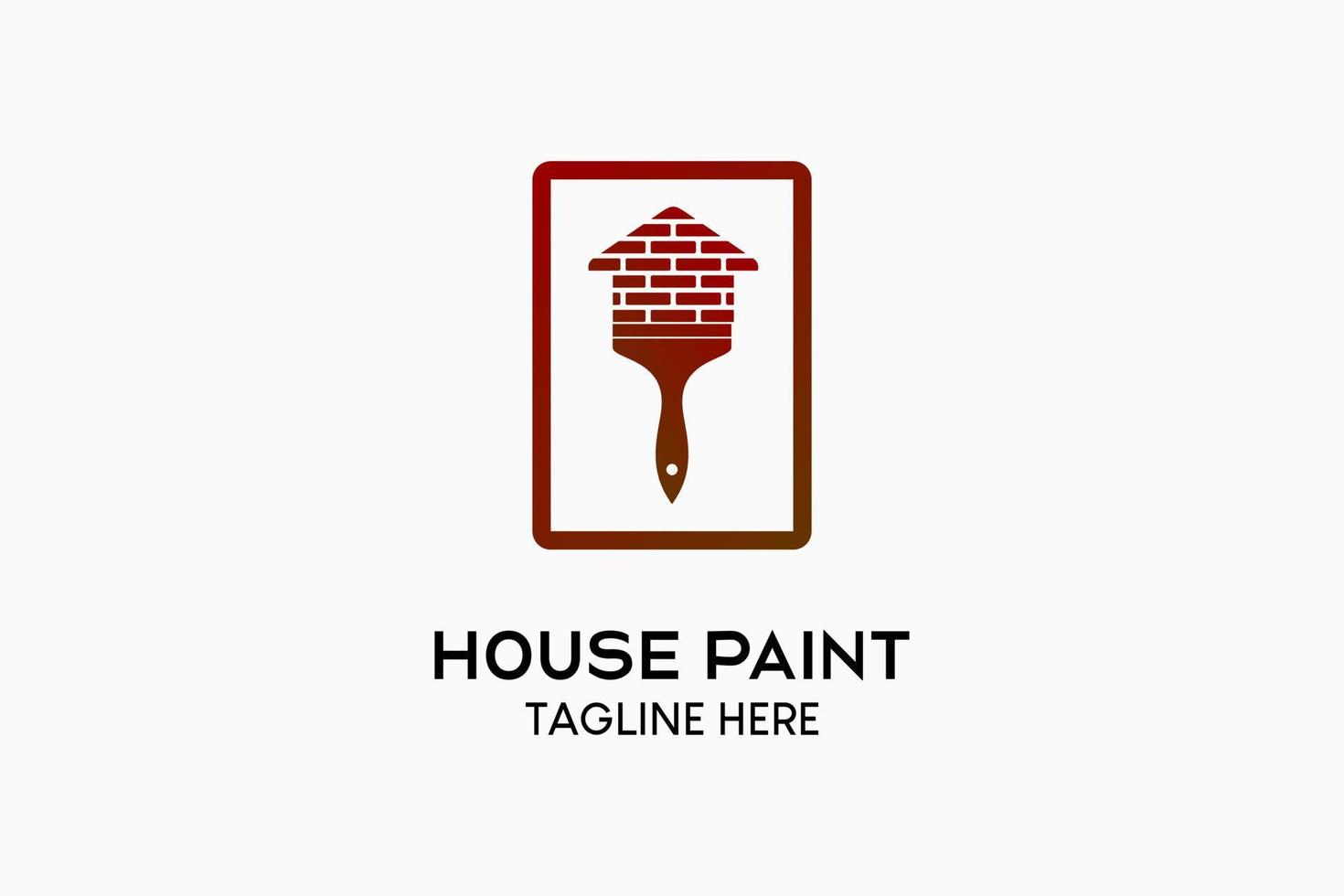 Wall paint or house paint logo design, paint brush icon combined with a brick house icon in a box. Modern vector illustration