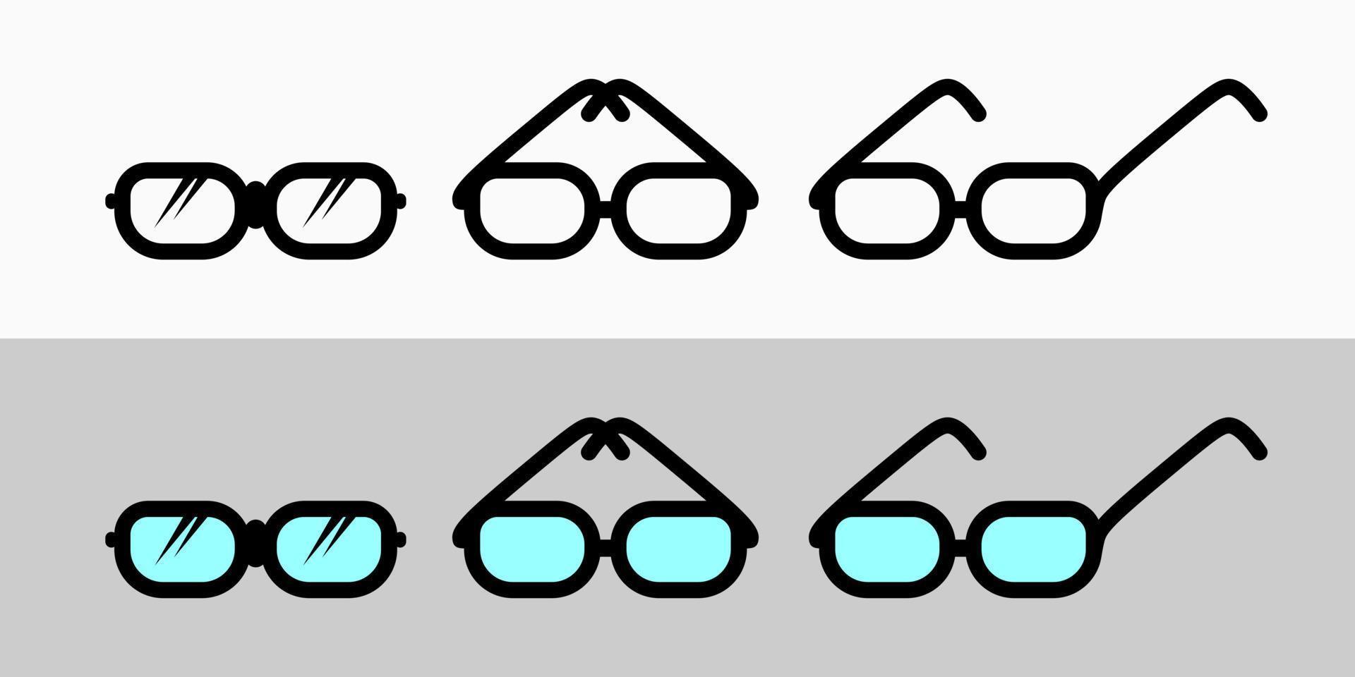 Set of black white and color vector glasses icon in line art style