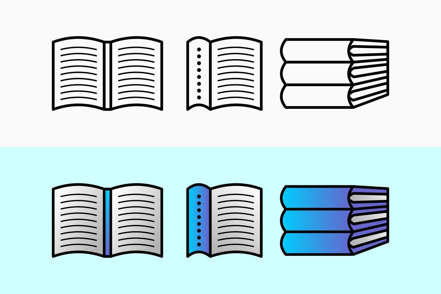 conjunto de iconos de libros vectoriales en color y blanco negro en estilo de arte lineal vector
