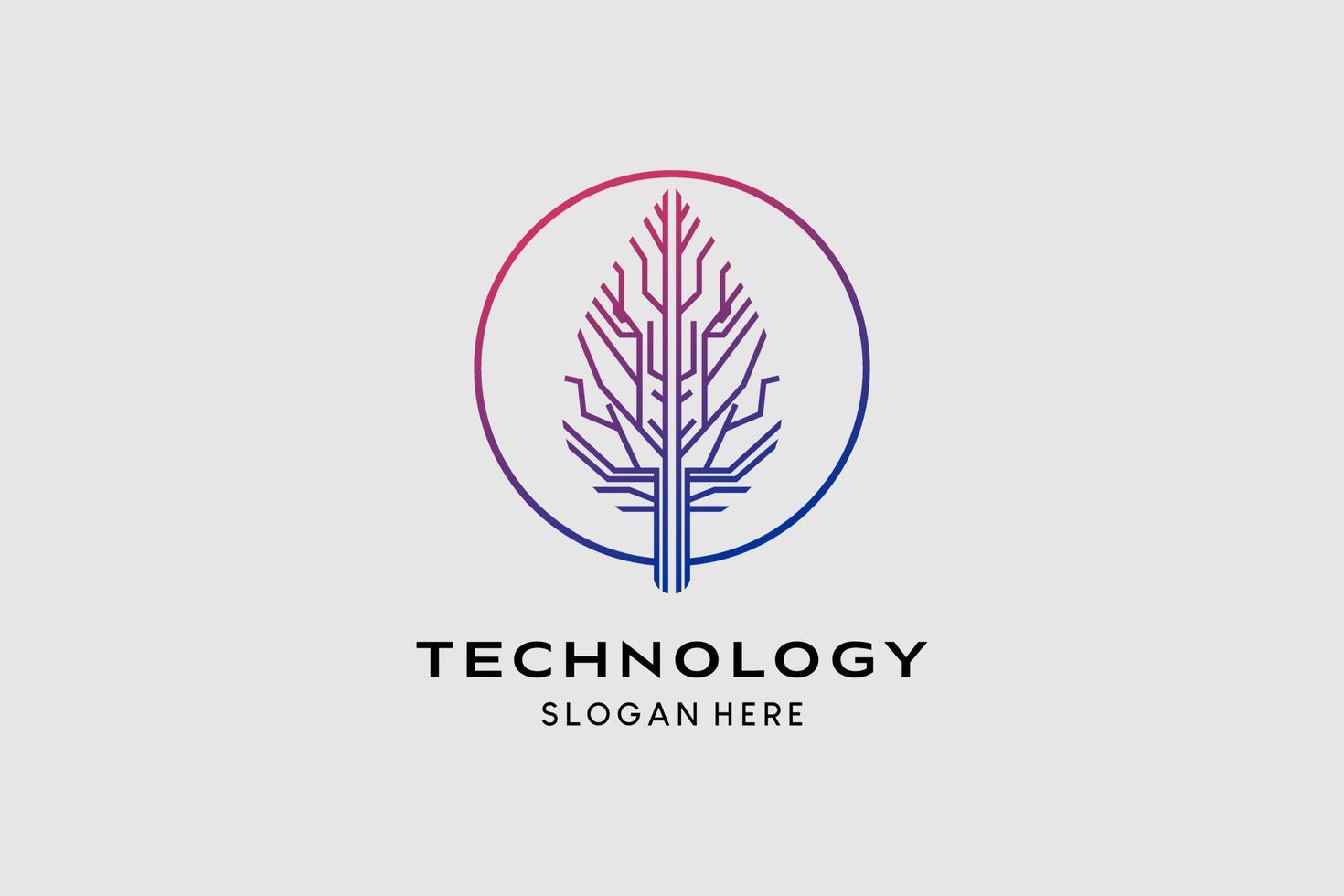 Technology logo design with leaf concept in tiger or lion outline art. Premium vector logo illustration