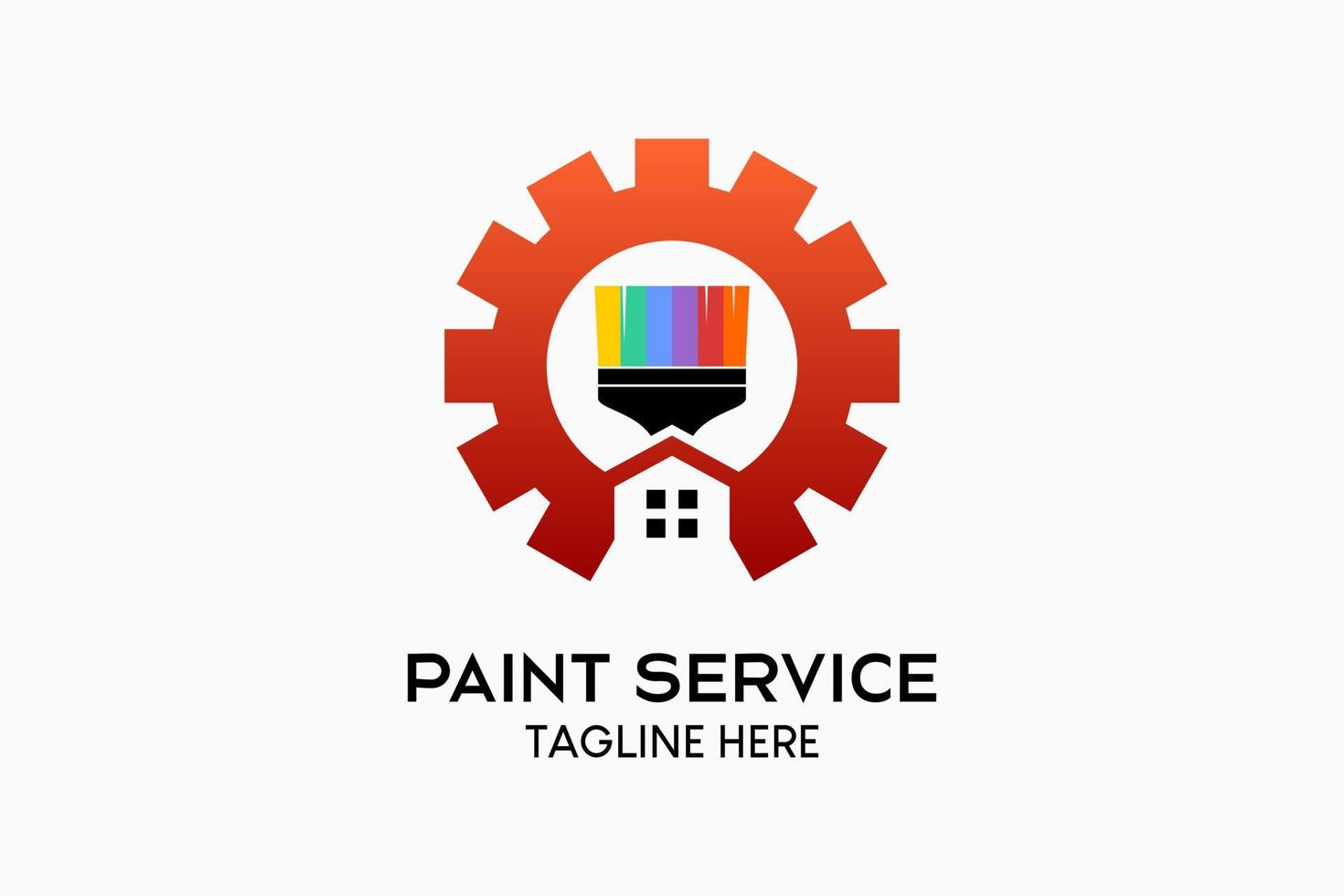 Wall paint or house paint logo design, paint brush icon with a house icon in a rainbow color concept in gear. Modern vector illustration