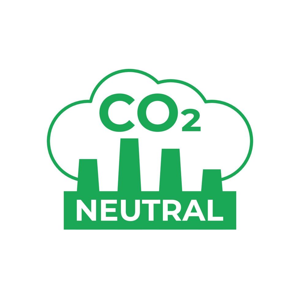 CO2 neutral emission icon, recycle carbon from factory. Eco friendly green industrial production. Net zero carbon, no air atmosphere pollution. Carbon emission free. Vector sign