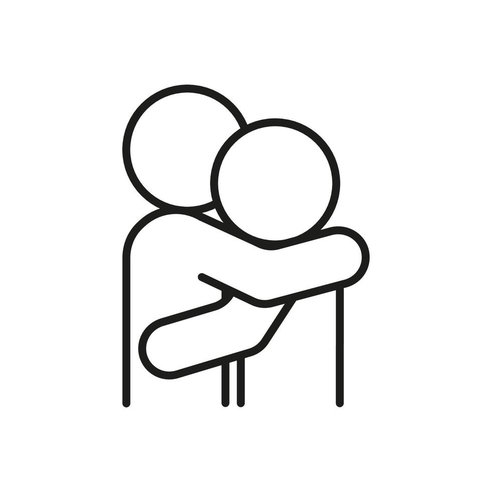 People hug, support, empathy and compassion icon. Care mind, save personality mental, solution problem. Friendship, hope and peace. Vector line illustration