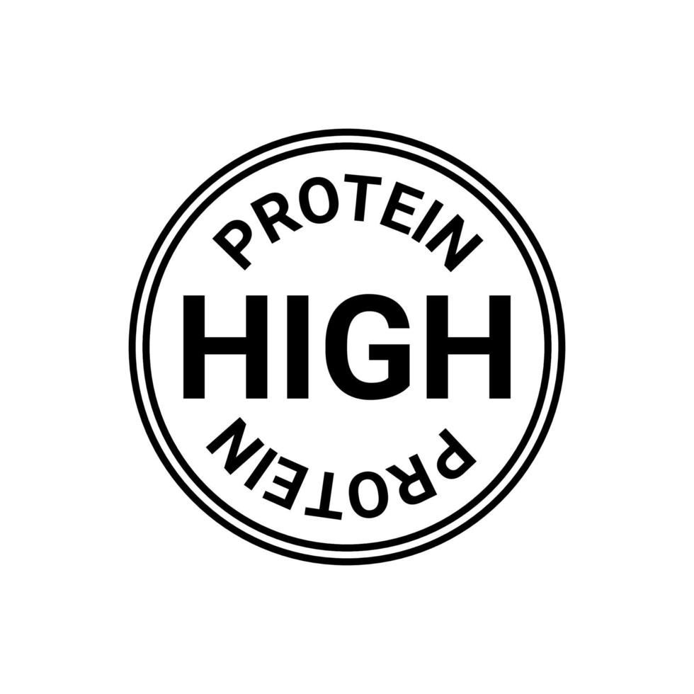 High protein sign, circle sticker. Food and diet icon to denote high protein content. Arrow up symbol for products. Vector