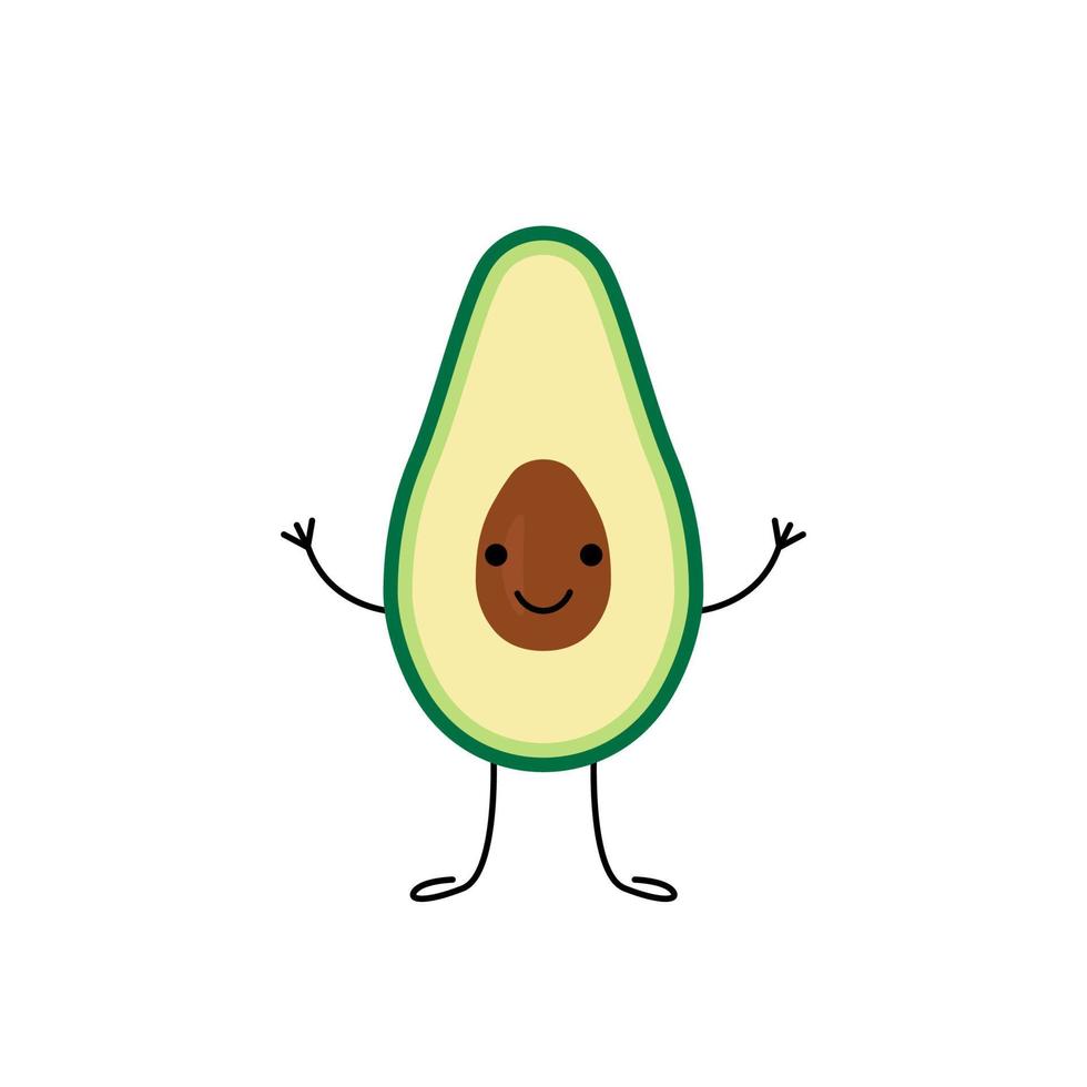 Green avocado half happy character. Face berry avocado. Vector illustration