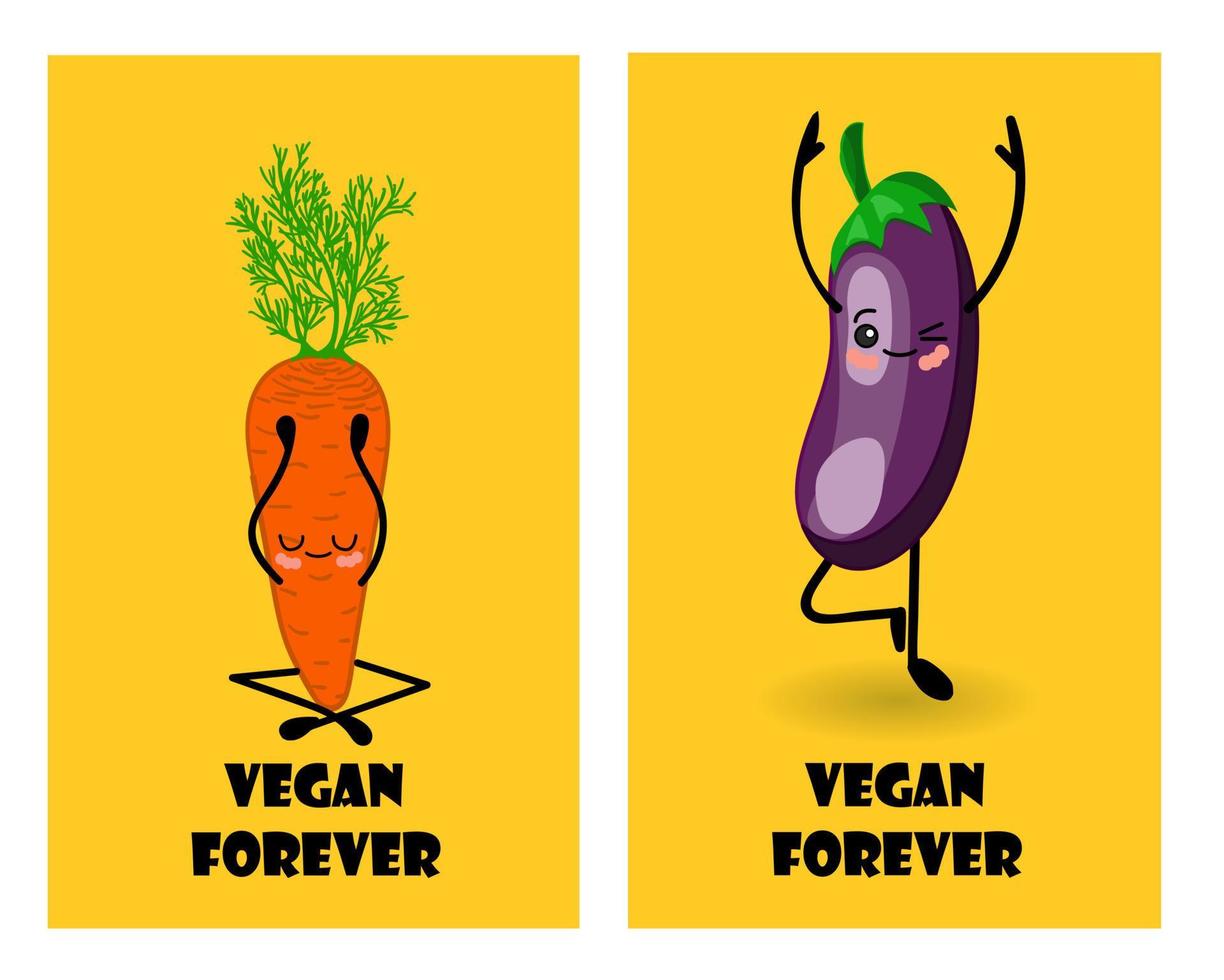 Vegan forever. Postcard to the international day of vegetarianism and healthy eating. Spinach character. Healthy vegetables. Yoga. vector