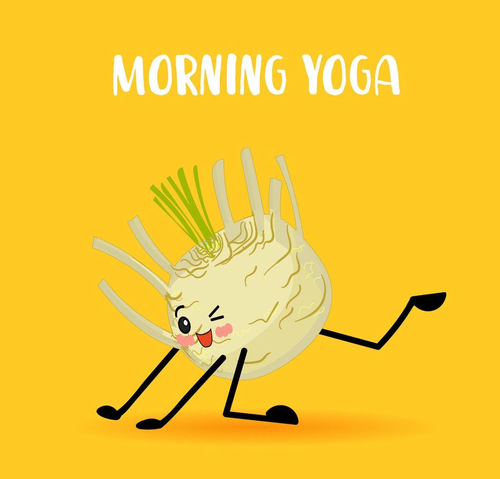 Celery. Vegan and vegetarian food. Vegetable Yoga. Character with eyes and hands ... vector