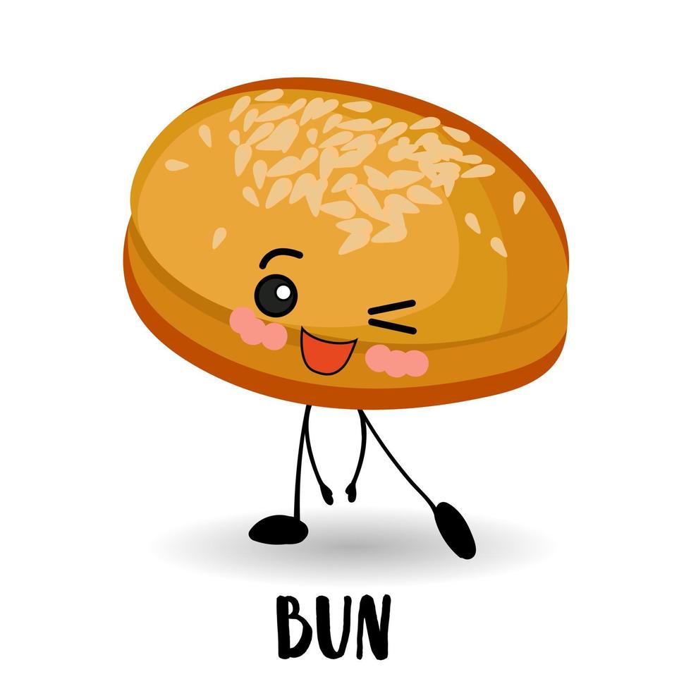 Bread character. Bun with eyes. White background. Round bread products. Wheat dough. vector