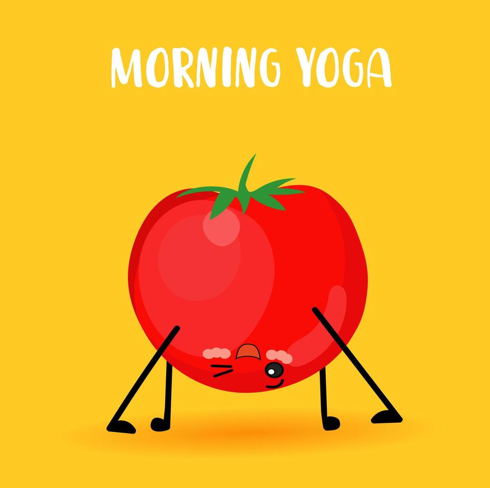 Tomato and sport. Yoga for vegetables. Healthy lifestyle. Vegetarianism and Vegan vector