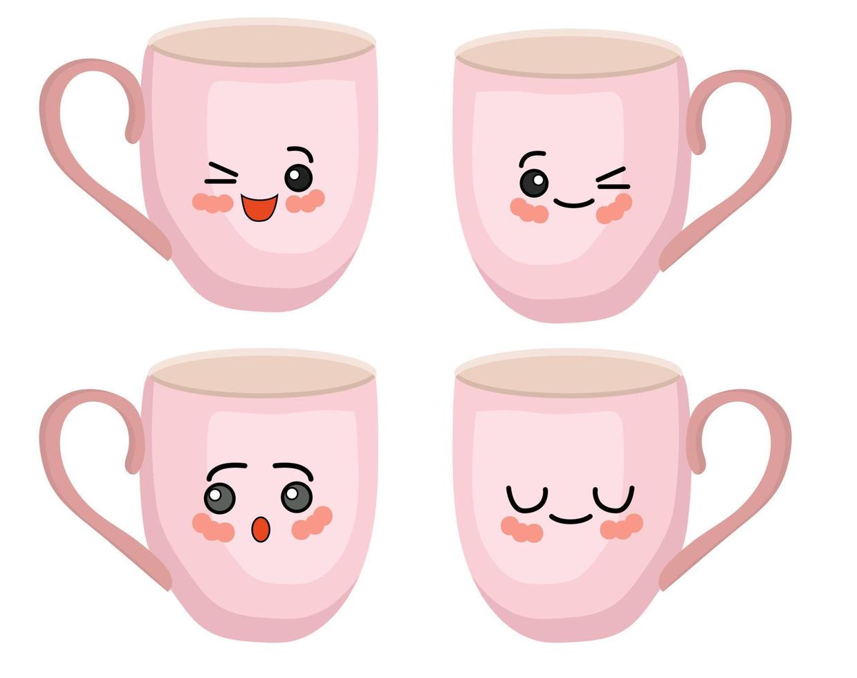 Lovely cups. Set of different emotions. Winter hot drink. vector