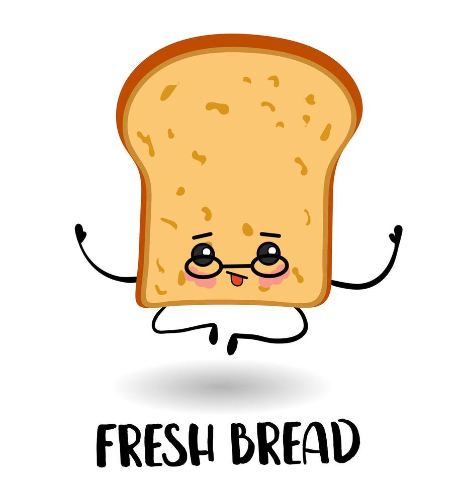 Slice of bread. Cartoon character with arms and legs and a smile and eyes. vector