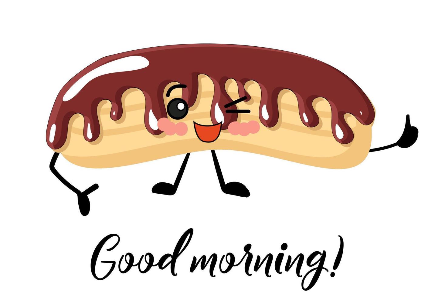 Logo or signboard design. Shop eclairs. Yellow background. Eclair with chocolate icing. vector