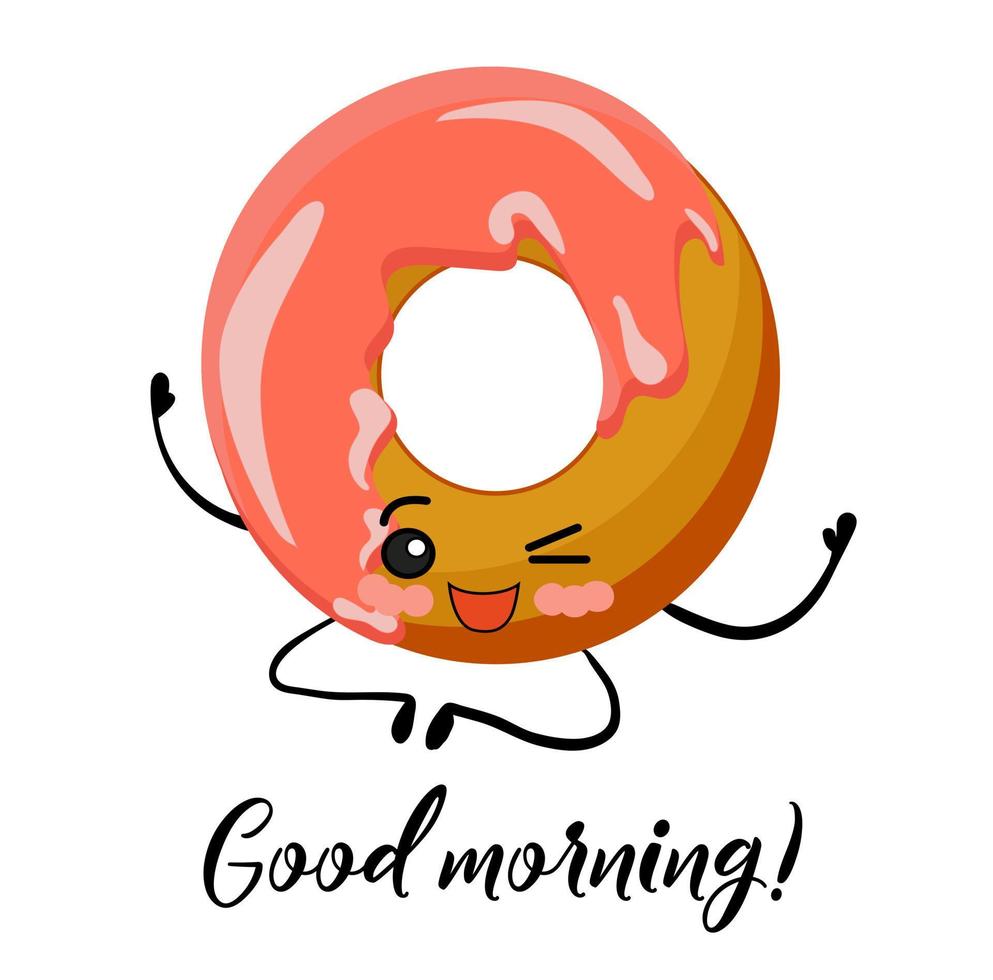 Donut character. bun with icing or topping. cute character baked goods with arms and legs. vector