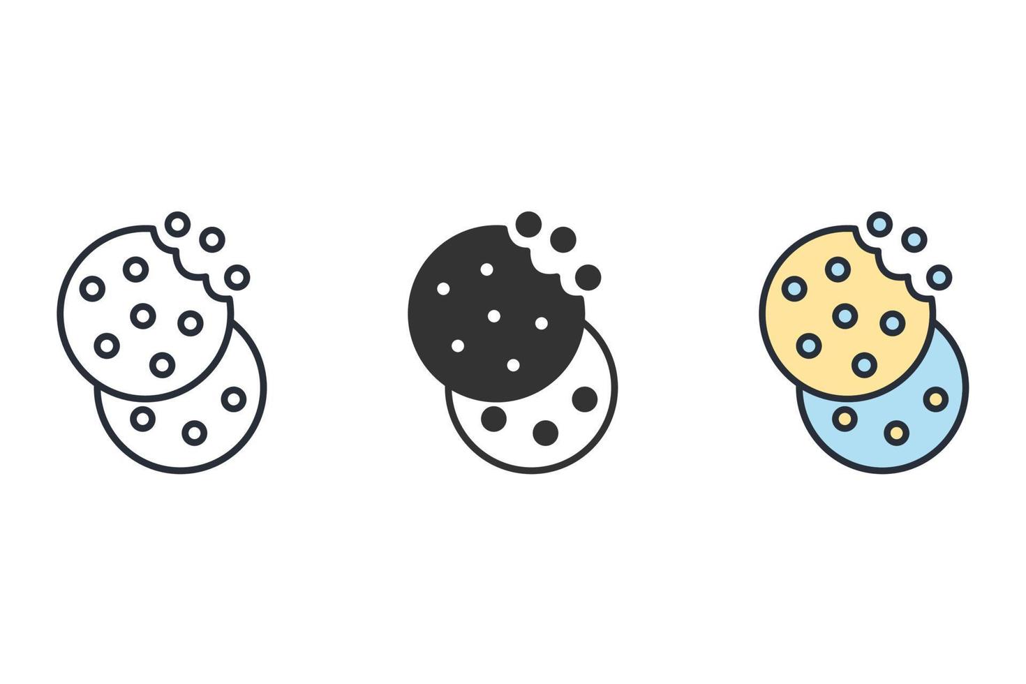 Los iconos de las galletas con chispas de chocolate simbolizan los elementos vectoriales para la web infográfica. vector