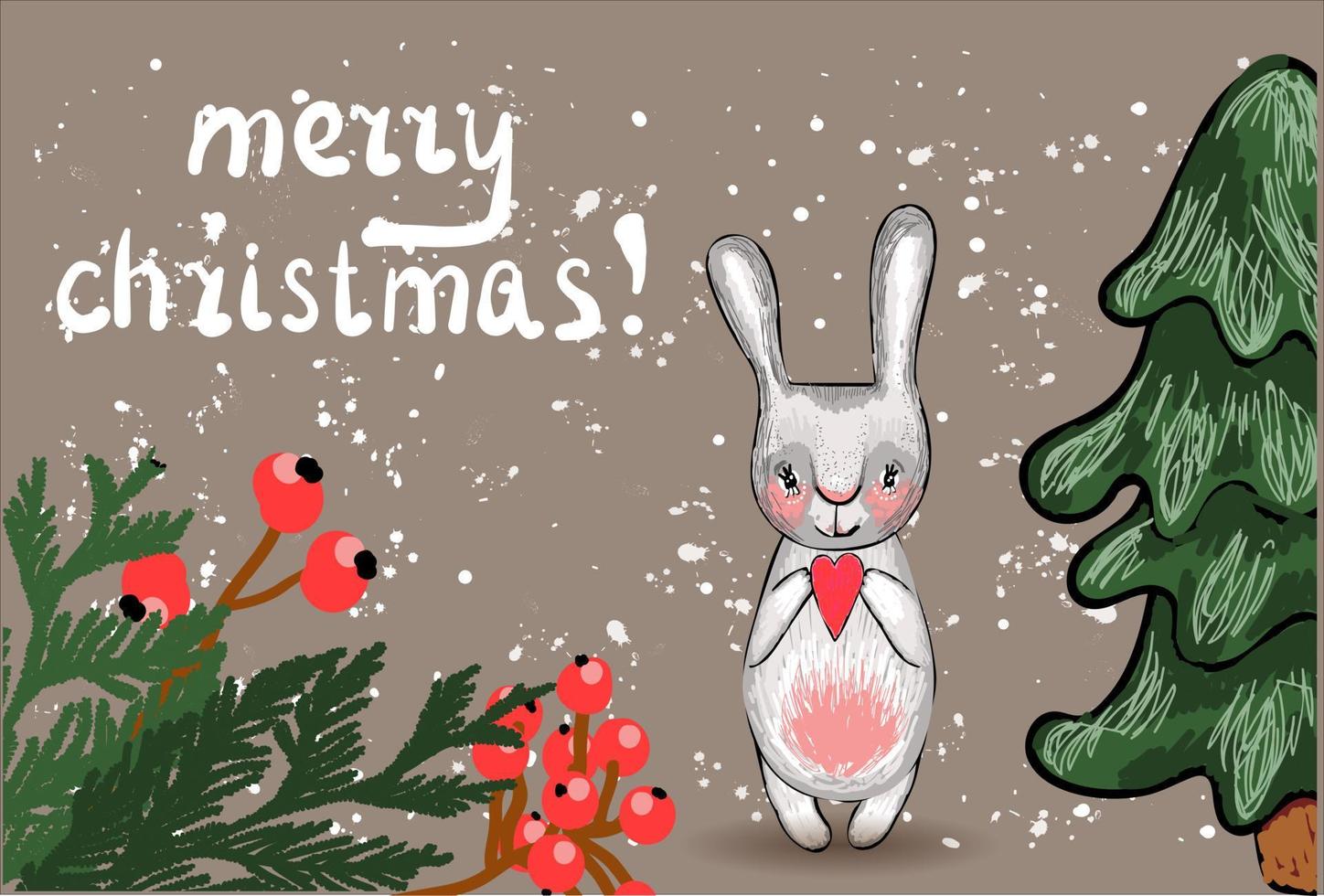 Feliz Navidad. animales de invierno fondo de nieve. tarjeta de año nuevo vector