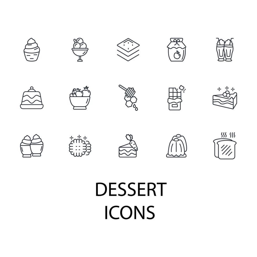 conjunto de iconos de postre. elementos de vector de símbolo de paquete de postre para web de infografía