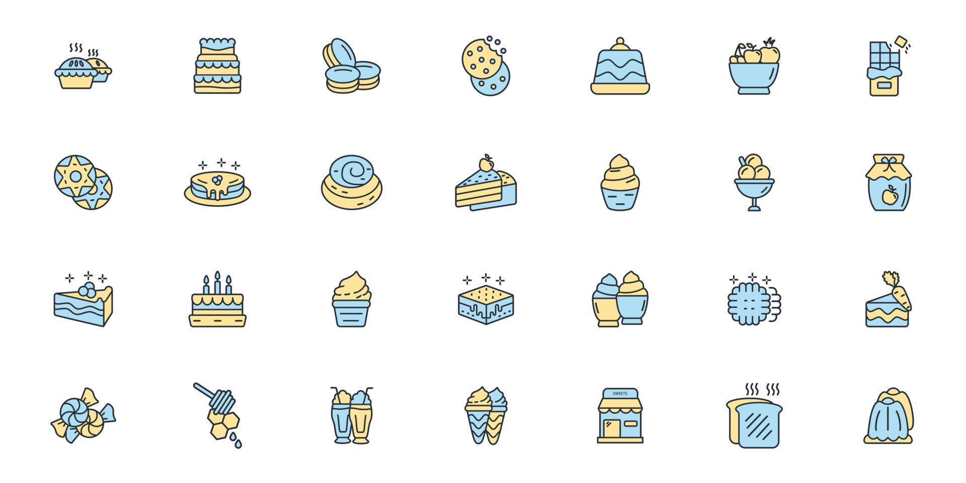 conjunto de iconos de postre. elementos de vector de símbolo de paquete de postre para web de infografía