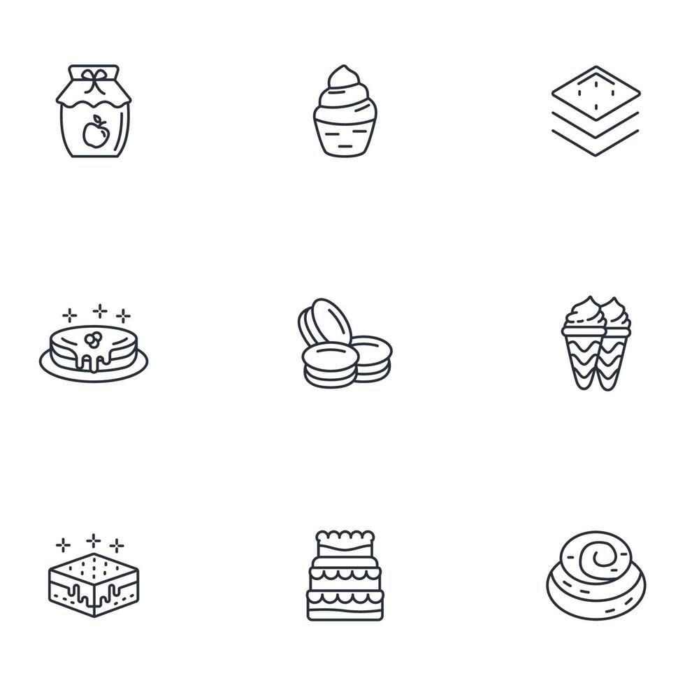 conjunto de iconos de postre. elementos de vector de símbolo de paquete de postre para web de infografía