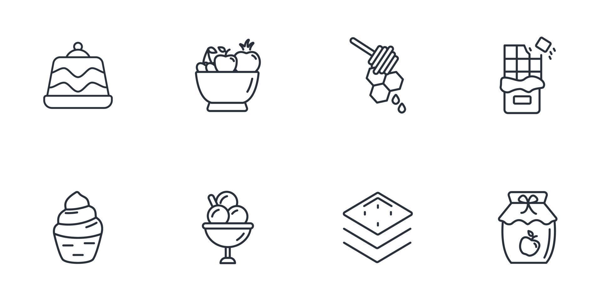 conjunto de iconos de postre. elementos de vector de símbolo de paquete de postre para web de infografía