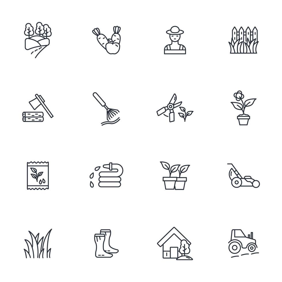 conjunto de iconos de jardinería. elementos de vector de símbolo de paquete de jardinería para web de infografía