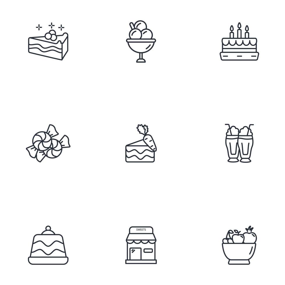 conjunto de iconos de postre. elementos de vector de símbolo de paquete de postre para web de infografía