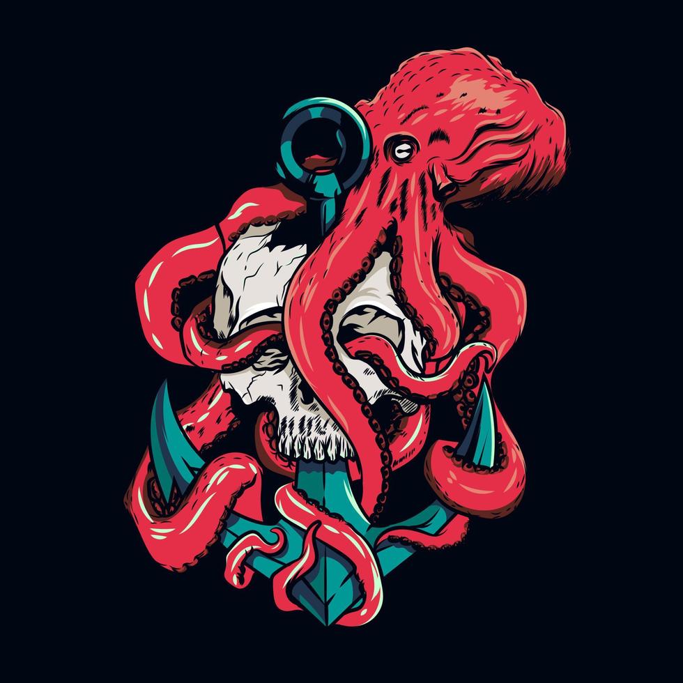 ilustración calavera pulpo vector