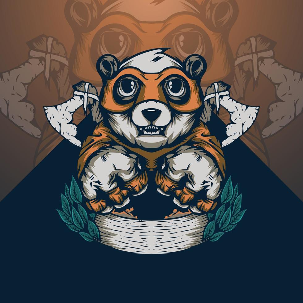 angry panda with ax weapon vector