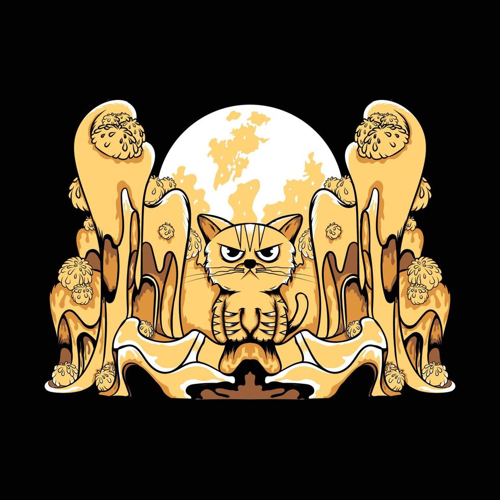 illustration of a dashing cat in front of the moon vector