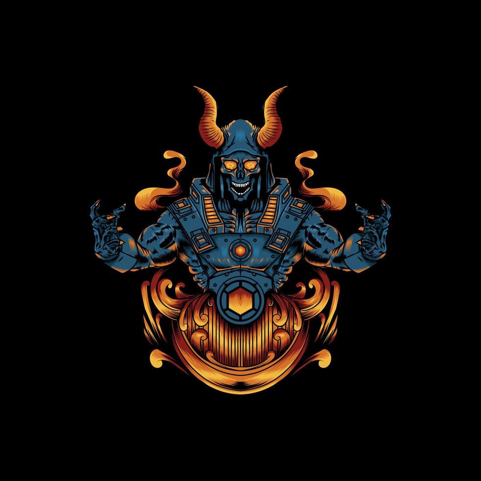 horned and fiery skull vector