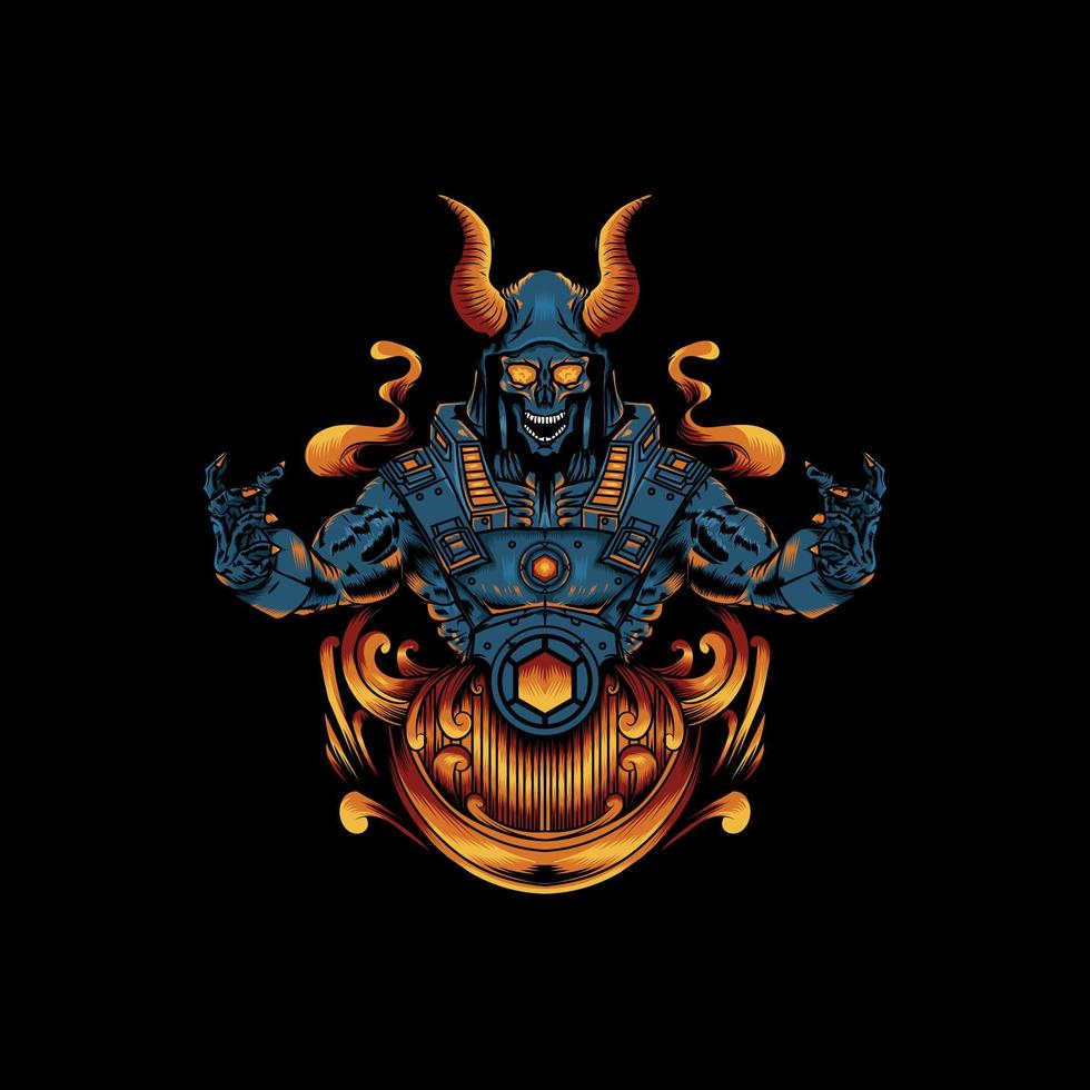 horned and fiery skull vector