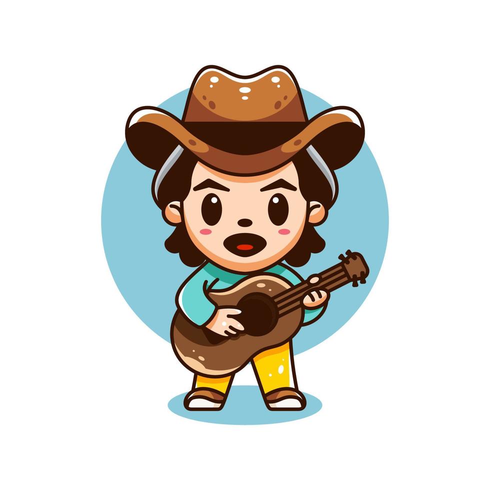 cute cowboy playing guitar vector