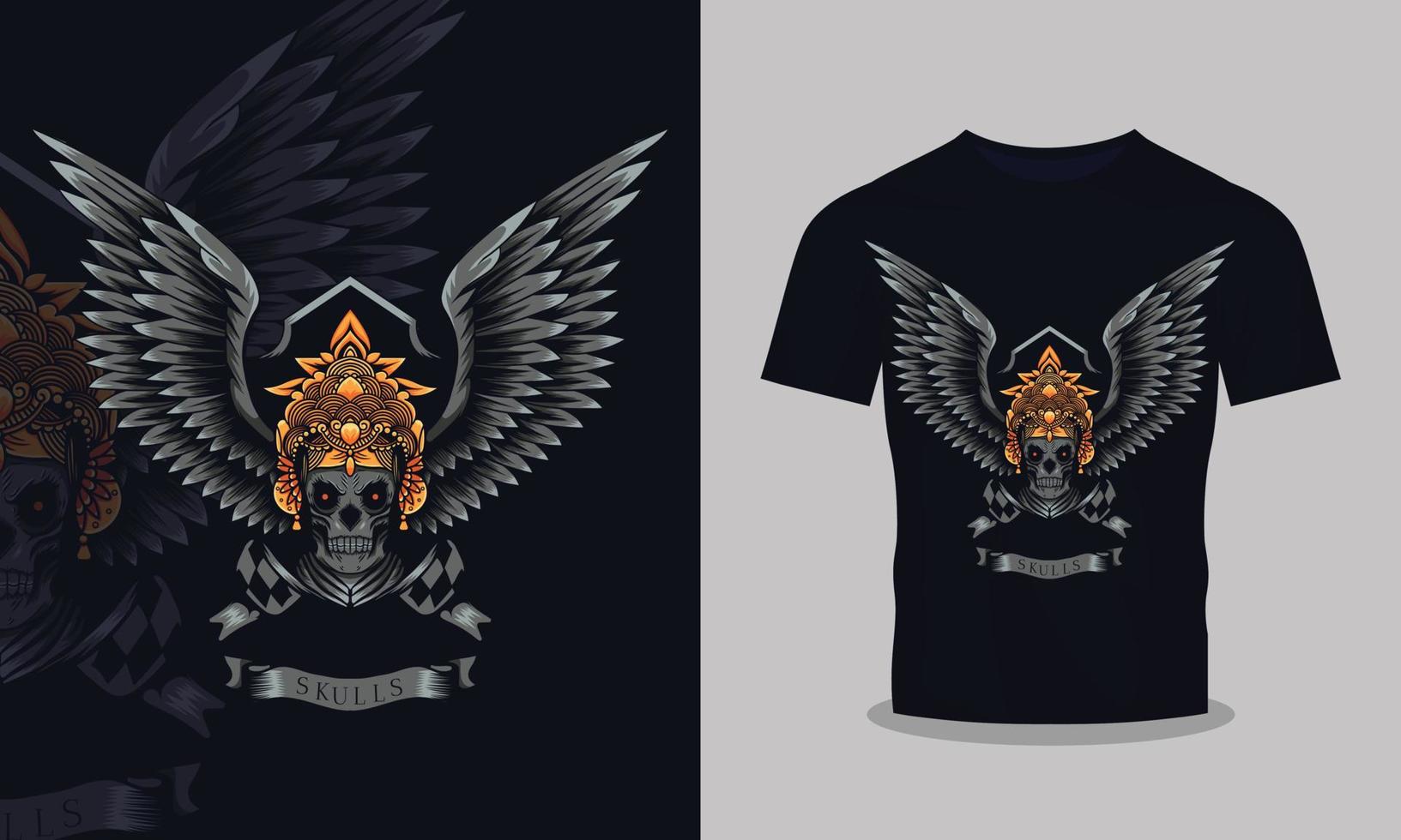 flying and scary beautiful skull vector