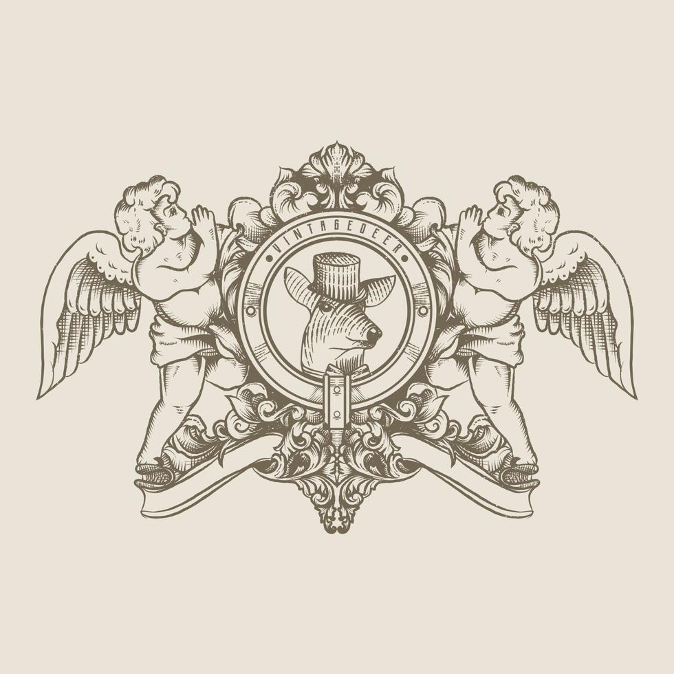 vintage deer and angel logo vector