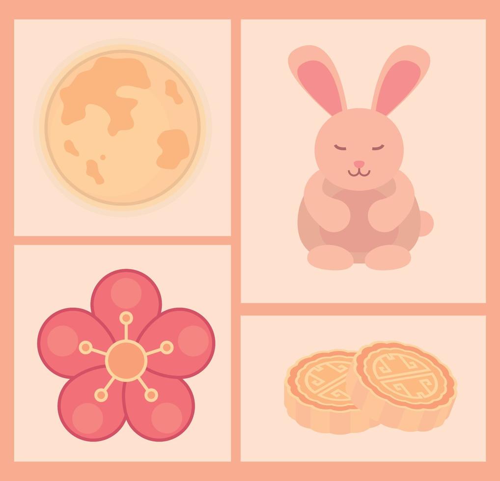 set asian mid autumn vector