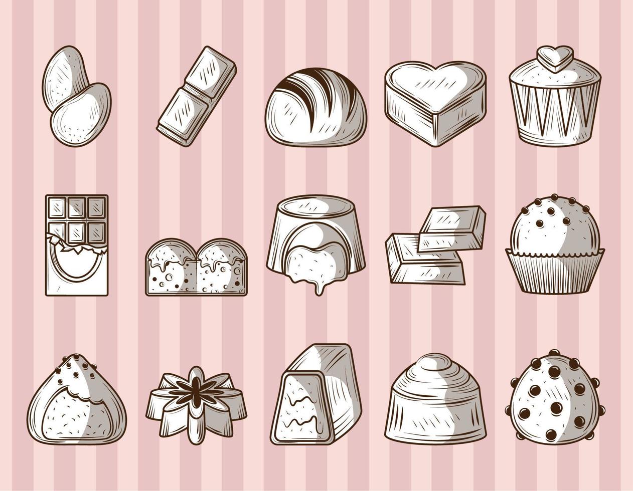 Iconos de caramelos de chocolate vector